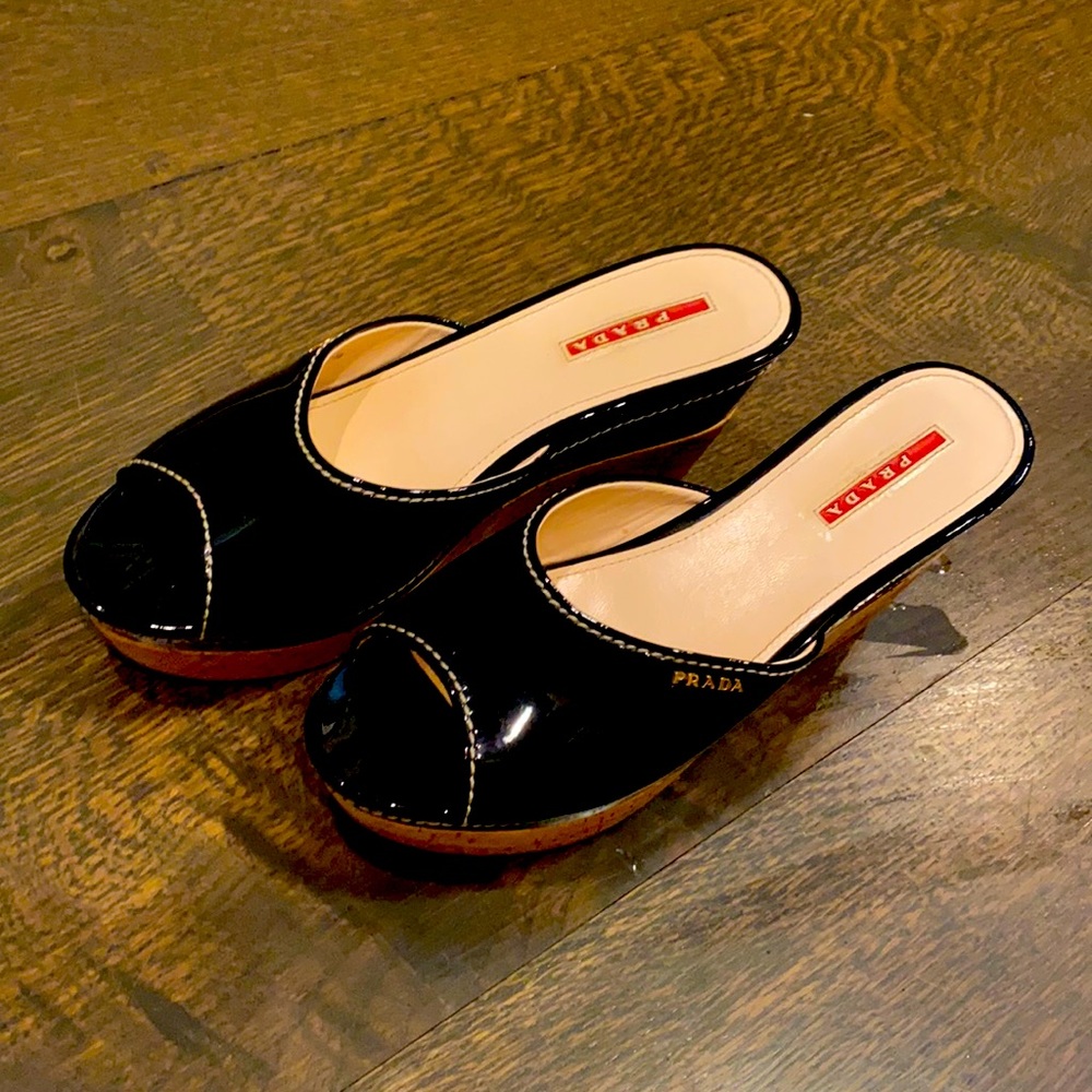 Prada cork Wedges / black & tan